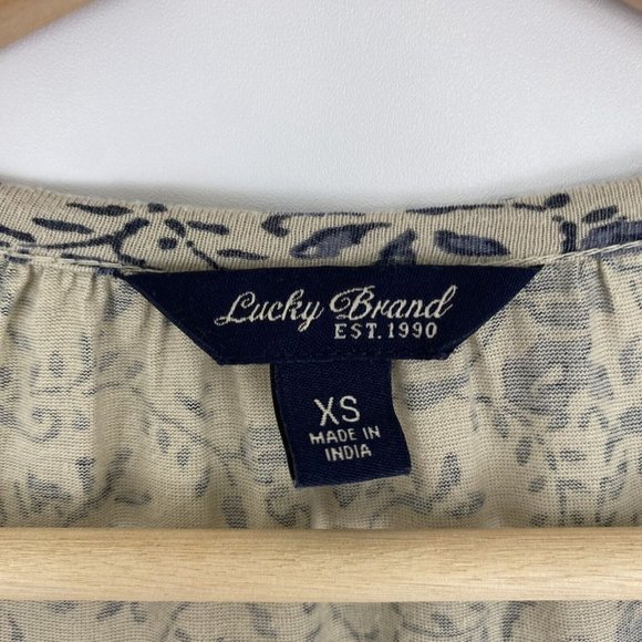 Lucky Brand Top Blue Floral Boho Beaded Embroidered V-Neck 3/4‎ Sleeve Blouse XS - Picture 3 of 10